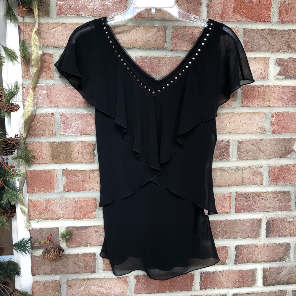 White House Black Market black sheer blouse Women Small Like New